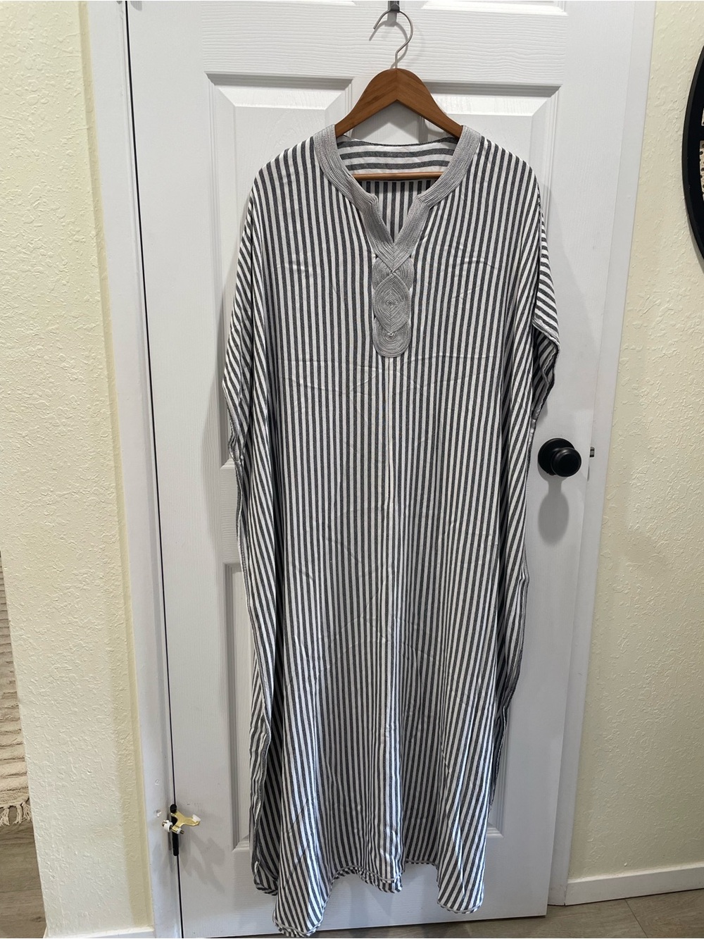 Stunning Authentic Moroccan Charcoal Striped Sleeveless Kaftan Maxi Dress